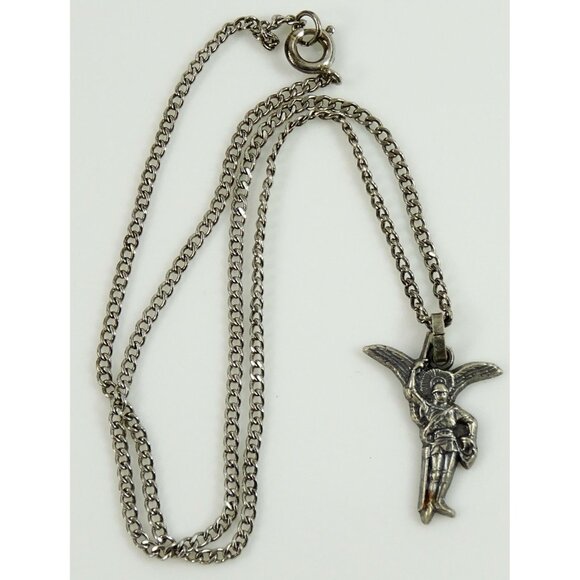 Saint St Michael Angel Pendant on Chain Necklace Religious Catholic Jewelry - Picture 2 of 3